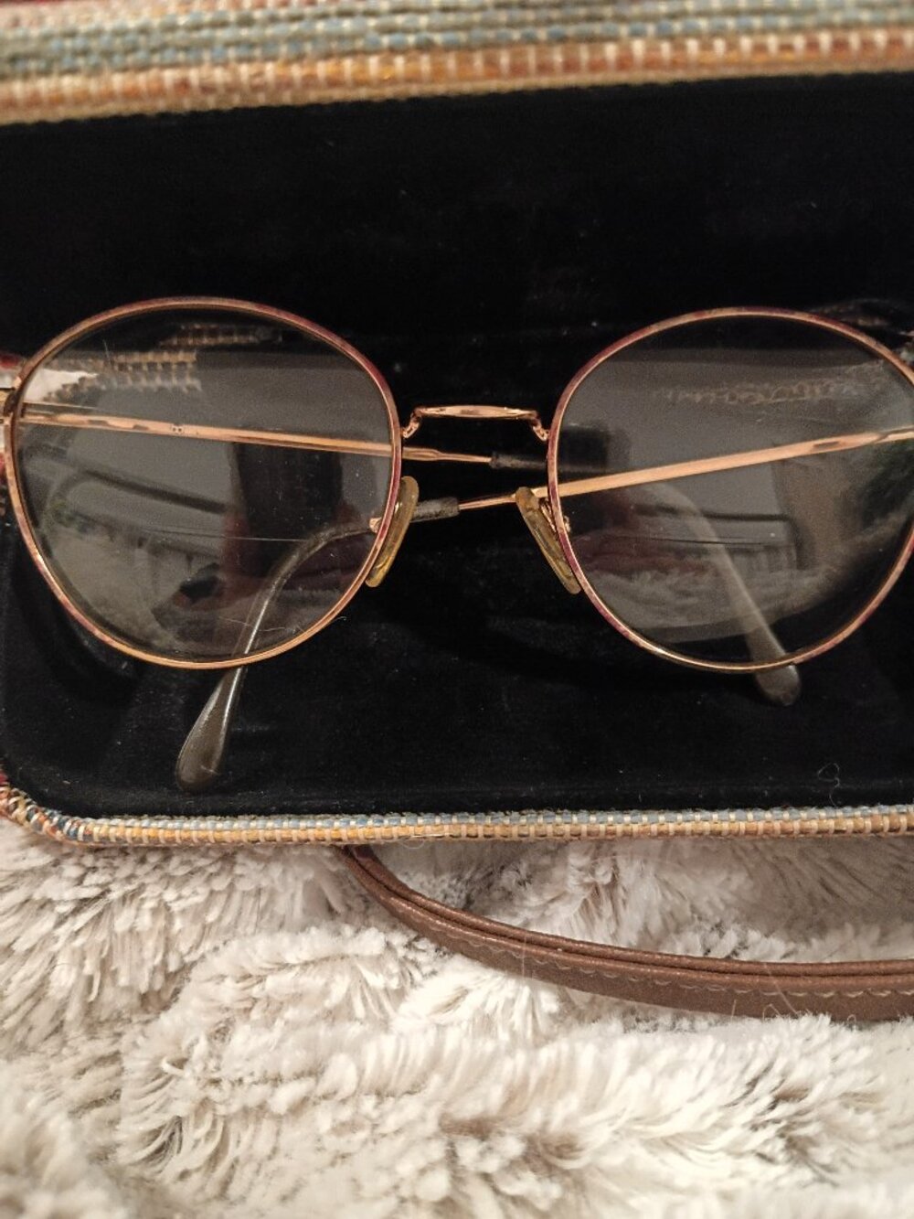 Vintage Gold-Colored Rim Round Glasses with Case